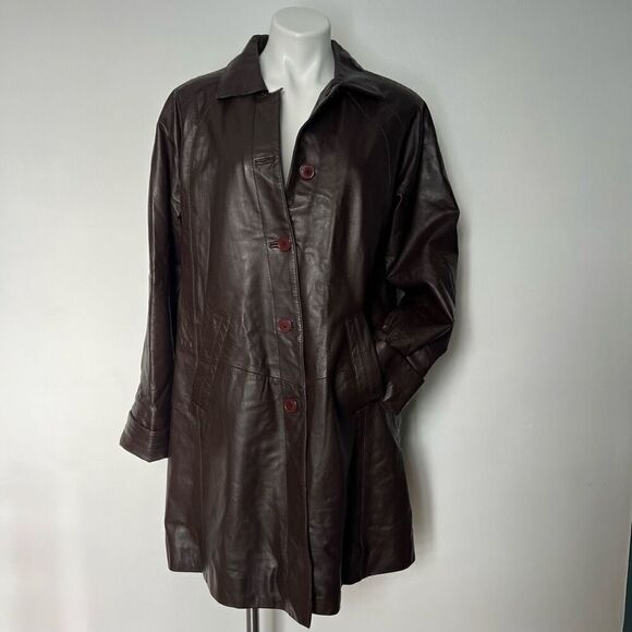 Excelled collection Y2K  chocolate brown leather trench coat - Picture 3 of 15